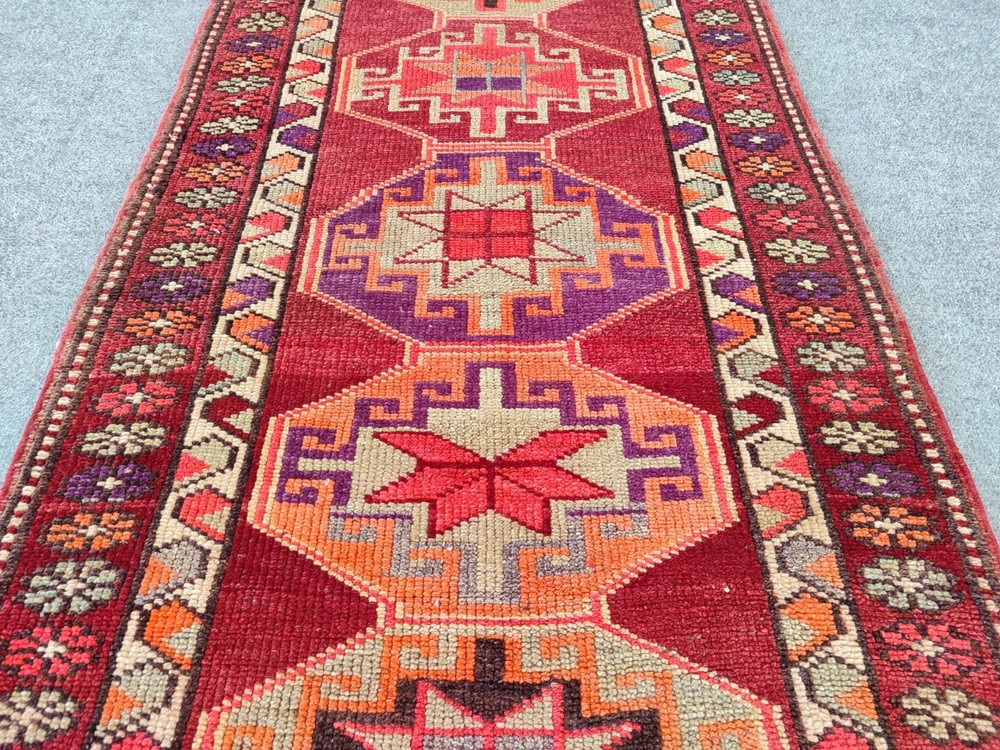 Rare Antique rug 3x10, Turkish runner 3x10 vintage, Heriz rug, Herki rug red