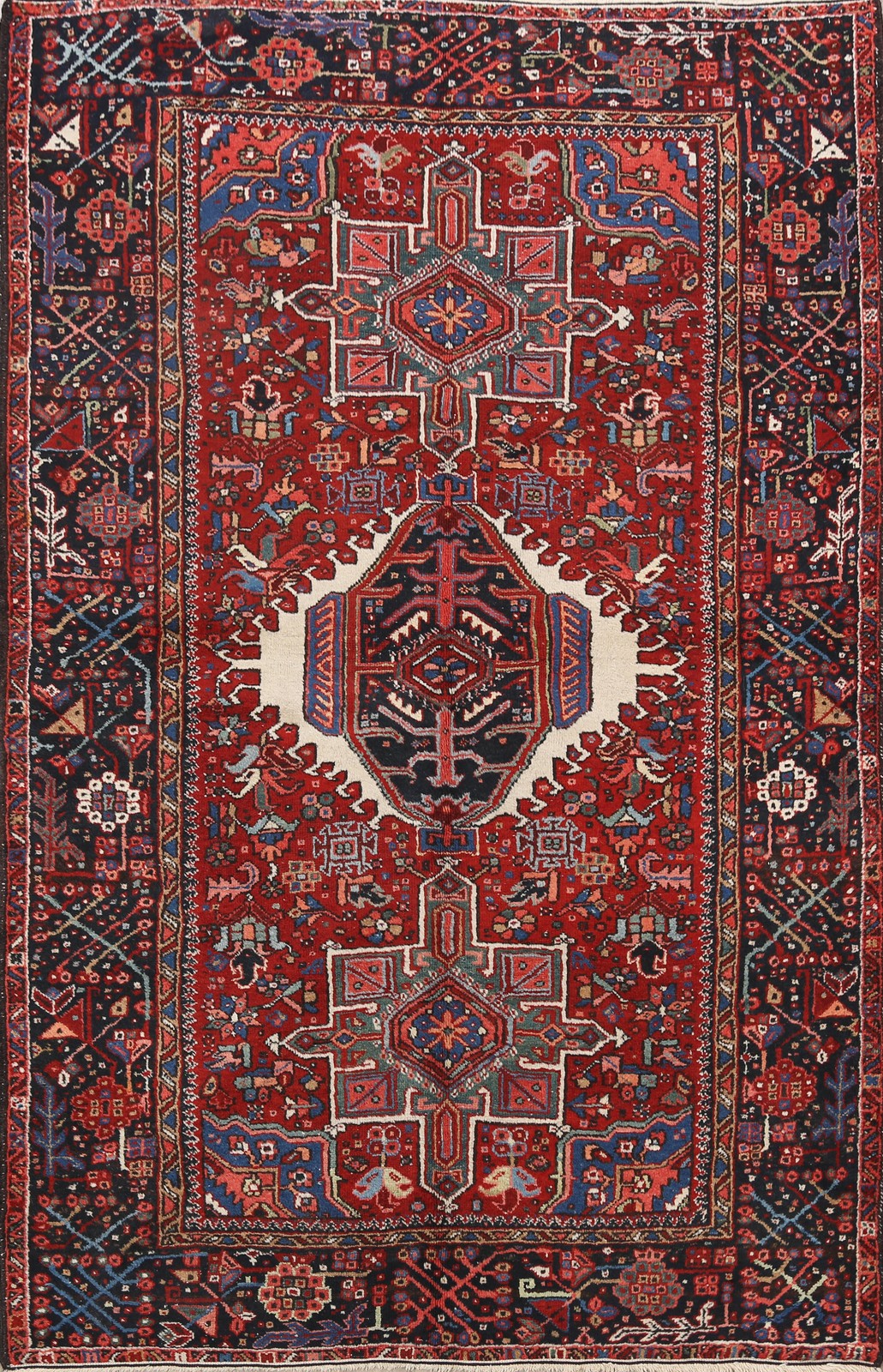 Antique Tribal Area Rug 5x6 Ft Hand-Knotted Red Vegetable Dye Oriental Carpet gallery