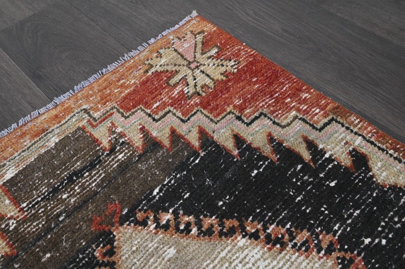 Vintage Turkish Runner Rug 2x10ft Wool Anatolian Handmade Hallway Oushak RED gallery