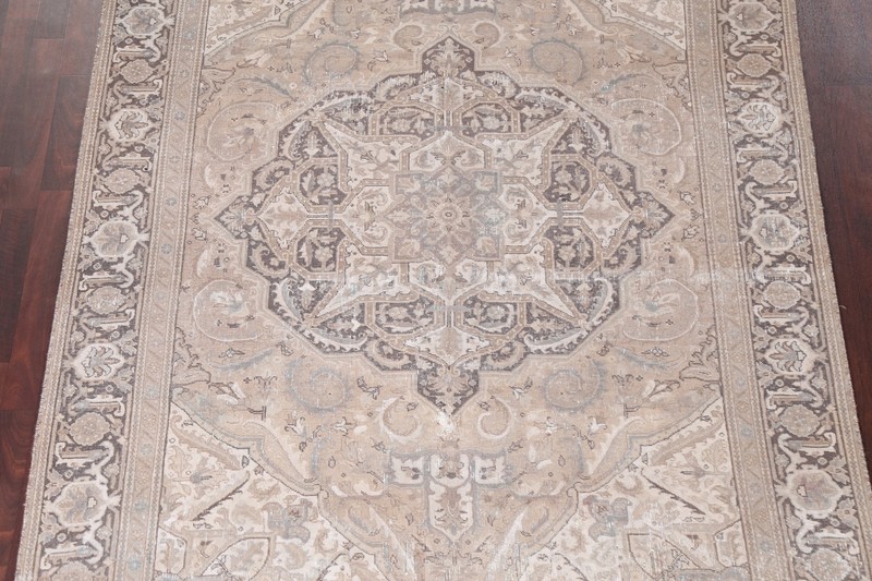 Hand-Knotted Traditional Area Rug 6x9 Ft Vintage Geometric Wool Carpet Beige Rug gallery