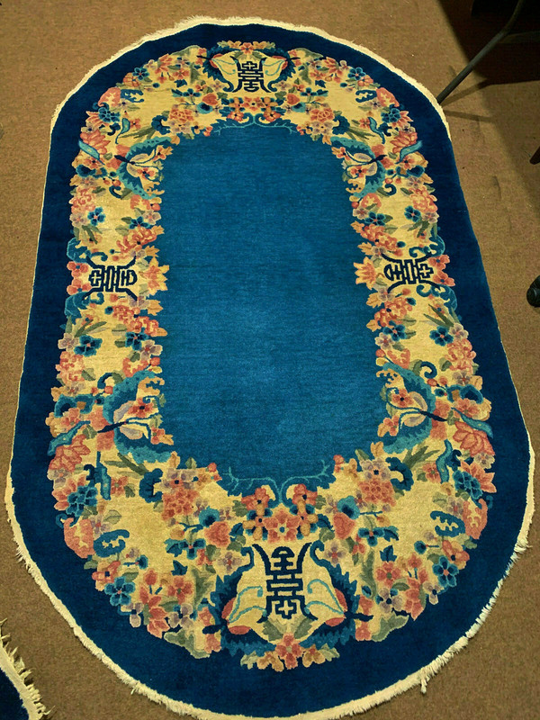 3 Antique Hand Made Chinese sky blue color Rug 5x7ft and 2 round 2'6" gallery