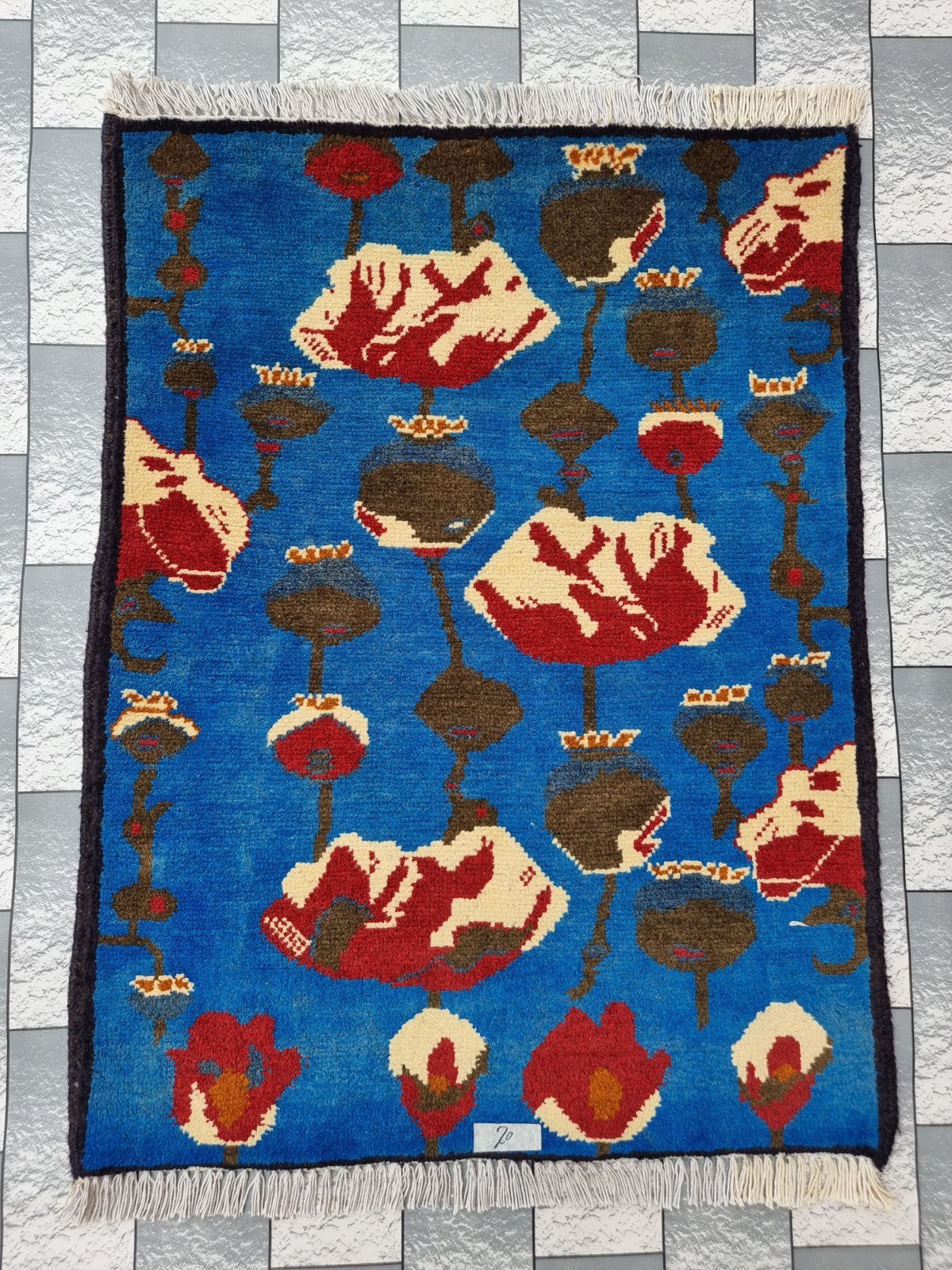 Hand Afghan Opium Flower Rug Tribal Wool With Knotted Wall Hanging Rug gallery