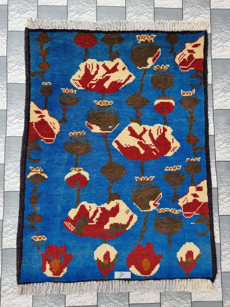 Hand Afghan Opium Flower Rug Tribal Wool With Knotted Wall Hanging Rug
