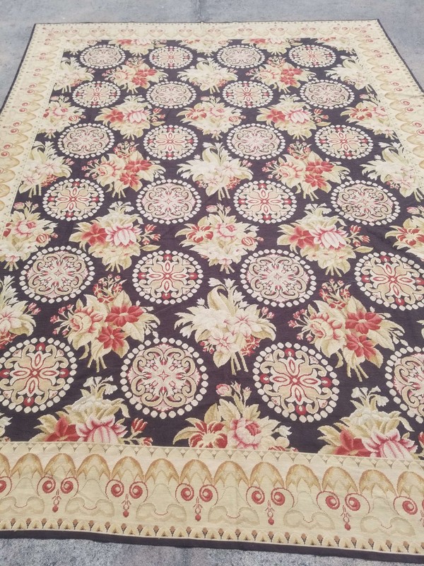Vintage French Needle Point Handmade Floral Beige Wool Rug Carpet 177x113cm gallery