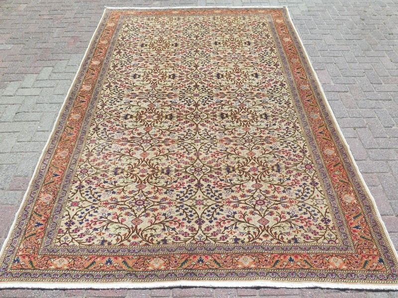 Vintage Turkish Handmade Wool Carpet, Large Floor Rug, Floral Beige Rug 78"x117” gallery