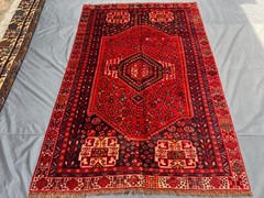 5×7’7 Vintage Turkish Rug – Hand Knotted Wool Red Tribal Geometric Area Carpet
