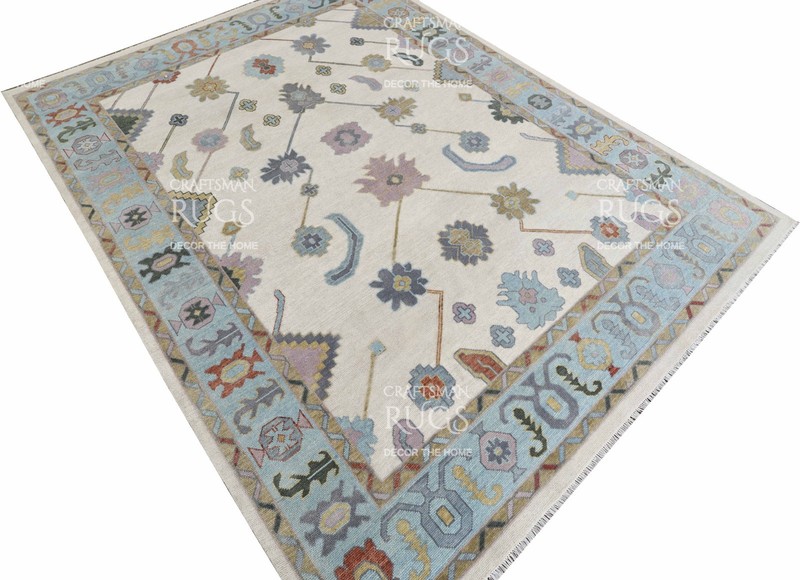 9x12 ft L.t. Blue & Ivory Handmade Oushak Living Area , Oriental Floor Rug gallery