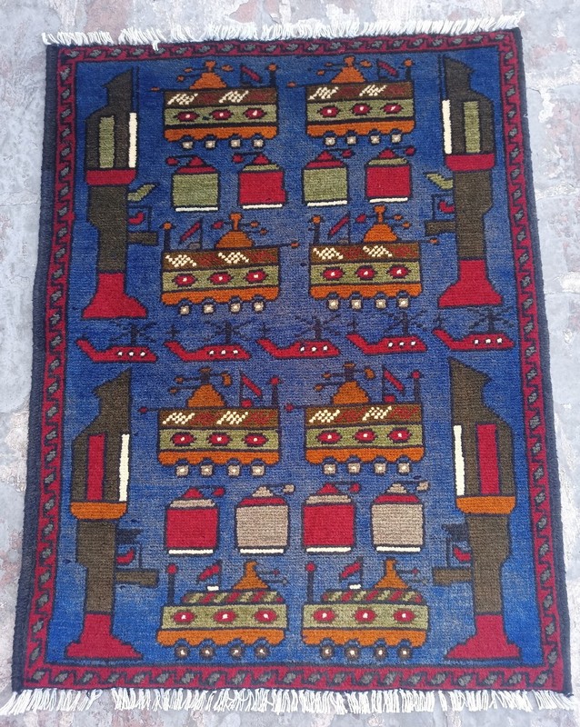 Ar Afghan Handmade War Rug Baluchi Wool Pictorial Rug 77x60 cm gallery