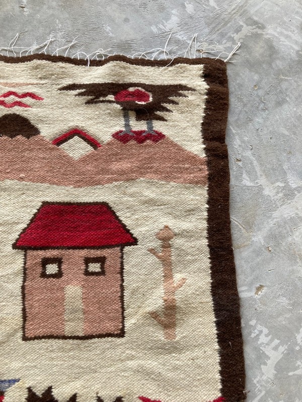 Vintage Handmade Peruvian Pictorial Wool Kilim Rug Carpet 98X59 cm gallery