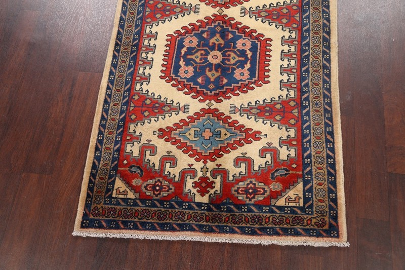 Ivory Geometric Viss Indian Area Rug Tribal Hand-knotted Wool Carpet 4x6 gallery