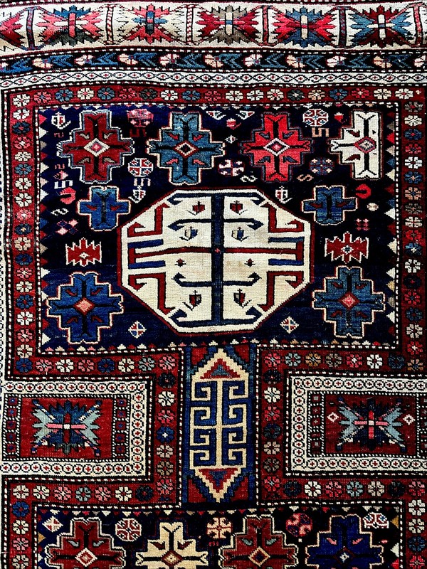 Fine Antique 4 X 7 Caucasian Konagkend Kuba Shirvan Rug Navy Crimson Ivory Rose gallery