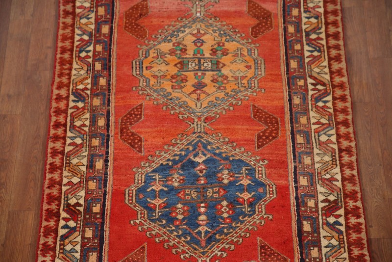 Vintage Wool Rust Tribal Geometric Traditional Handmade 11 ft Runner Rug 4x11 gallery