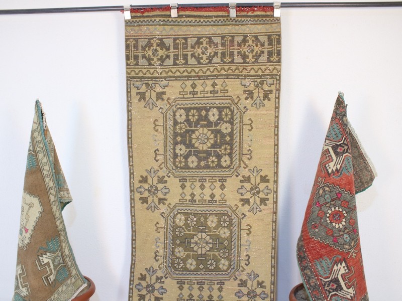 3x11 Ft Beige Runner Rug, Handmade Runner, Vintage Muted Hallway Rug, 2.7x10.8 gallery