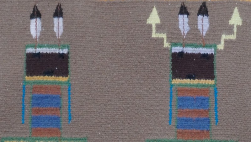 3'3"x3'2" Native American Navajo Yei Pictorial Hand Woven Wool Vintage Rug gallery