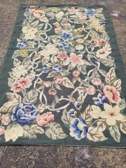 Vintage French Handmade Floral Wool Multicolor Rug Carpet 5.7×3.9ft