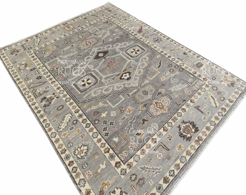 Handwoven Gray Geometric Floral Area Rug – Artisan Style, 8x10 ft gallery