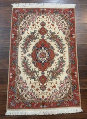 Per’sian Ta’briz Rug 2×3 – Ivory and Salmon, Fine 310 KPSI, Small Accent Rug