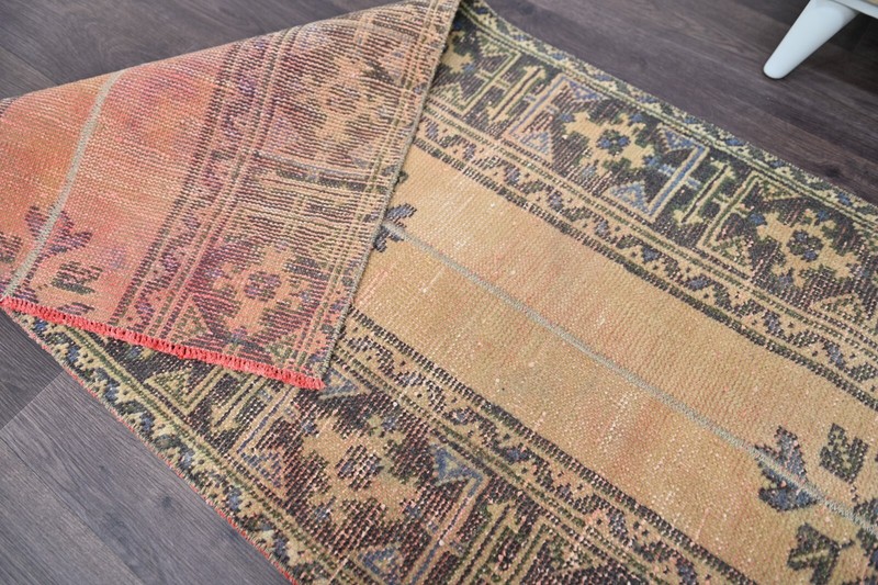 Vintage Turkish Runner Rug 2x10ft Wool Anatolian Handmade Hallway Oushak BEIGE gallery
