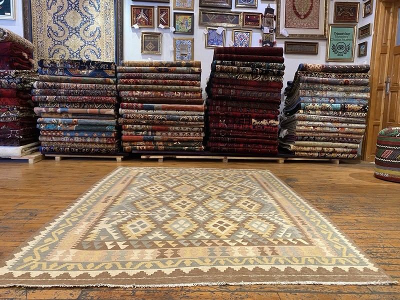 Bohemian Antique Tribal Flat-woven Kilim Rug from Kayseri Cappadocia 5'x6’6” gallery