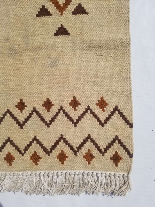 Fine Vintage Traditional Hand Made Oriental Wool Beige Brown Kilim 117x38cm gallery
