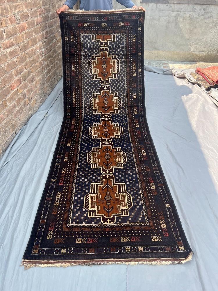 3'2 x 9'6 ft Vintage Afghan Runner Rug Hand Knotted Wool Traditional Tribal Rug