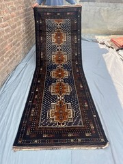 3’2 x 9’6 ft Vintage Afghan Runner Rug Hand Knotted Wool Traditional Tribal Rug