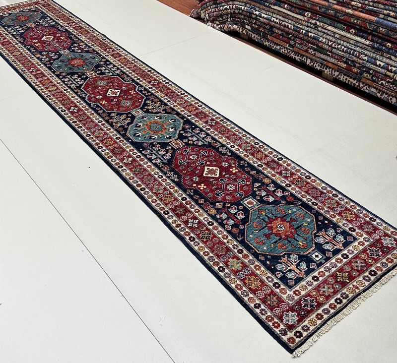 Handmade (2'8" x 12'9") Boho Nomadic Tribal Afghan Oriental Wool Runner Rug gallery
