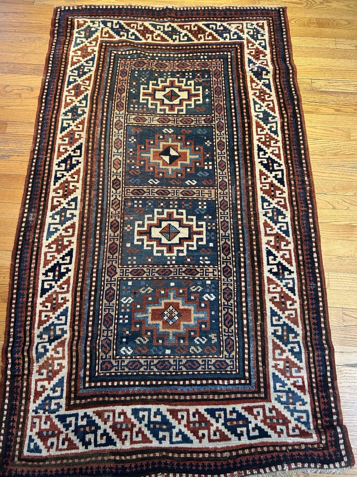 Museum Quality Antique Caucasian Kazak Rug C.1900 Hooked Star Medallion 3’2x5’10 gallery