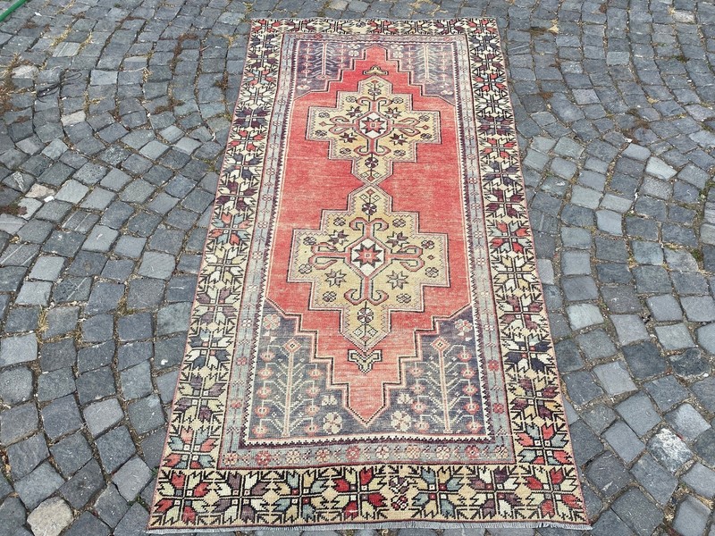 Turkish rug, Vintage rug, Area rug, Handmade rug, Wool rug 3,8 x 7,7 ft gallery