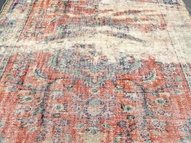 Vintage Turkish Rug 6x10 Faded Distressed Oushak Carpet 5.5x9.5 Terracotta Blue gallery