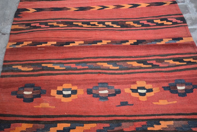 4'3 x 4'6 Handmade afghan tribal maldari area kilim rug, square persian wool rug gallery