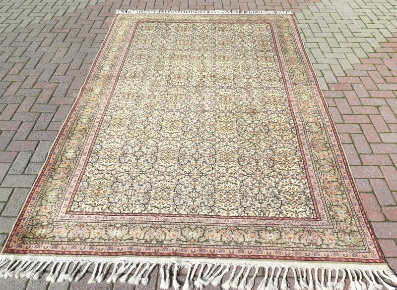 Vintage Turkish Large Carpet, Area Rugs, Handmade Floor Beige Wool Rug 76"x115" gallery