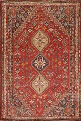 Vegetable Dye Red Rug 4×7 Hand-knotted Wool Geometric Traditional for Any Room