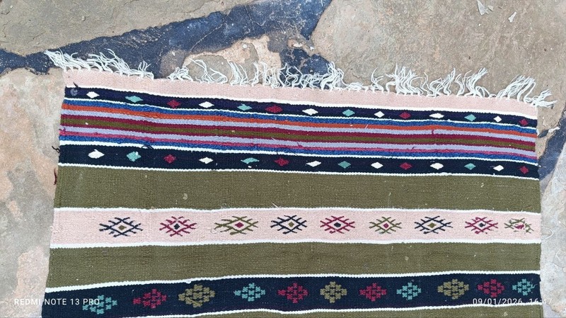 Vintage Ghardaïa Wool & Cotton Rug Handmade Algerian Berber Flatweave 194 x 84cm gallery