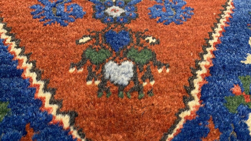 Rare Antique 1900-1930s Wool Pile Natural Dye Tribal Rug 1’11”x 3’11” gallery