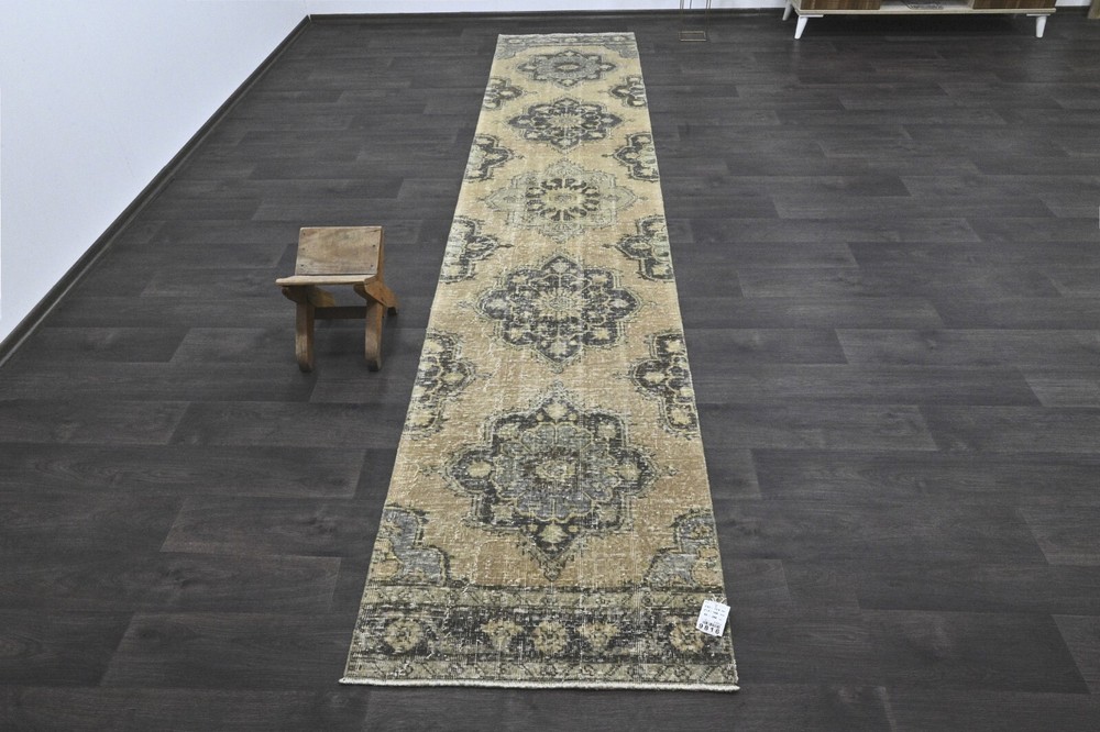 Vintage Turkish Runner Rug 3x13ft Wool Anatolian Handmade Hallway Oushak BROWN