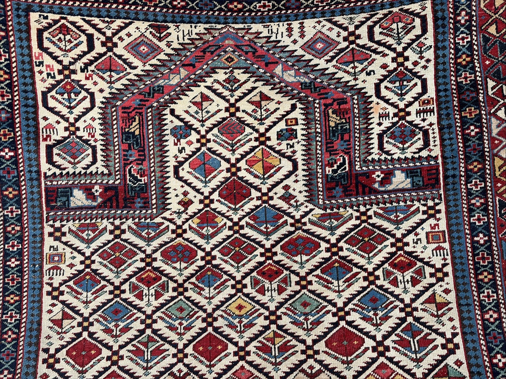 Auth: 19th C Antique Caucasian Rug Rare Collectors Pc. Ivory 4x5