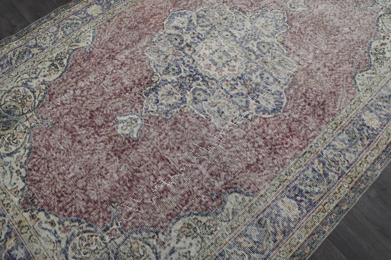Oushak Turkish Vintage Rug 5x9 Kilim Rug Anatolian Handmade Boho Decor BURGUNDY gallery