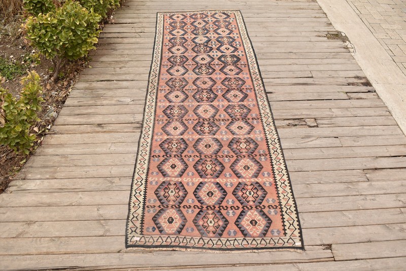 Turkish Rug 32''x99'' Handwoven Van Kilim 83x254cm Wool Vintage Tribal Area Rug gallery