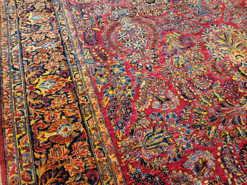 ANTIQUE handwoven authentic Sarouk rug size 9'10" X13ft red Circa 1920s gallery