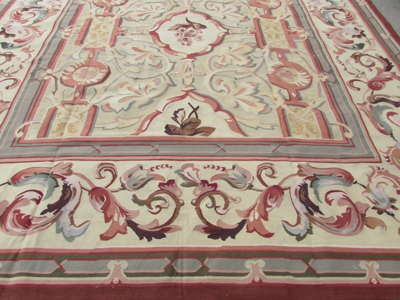 Vintage Hand Made French Design Wool Green Brown Original Aubusson 427X306cm gallery