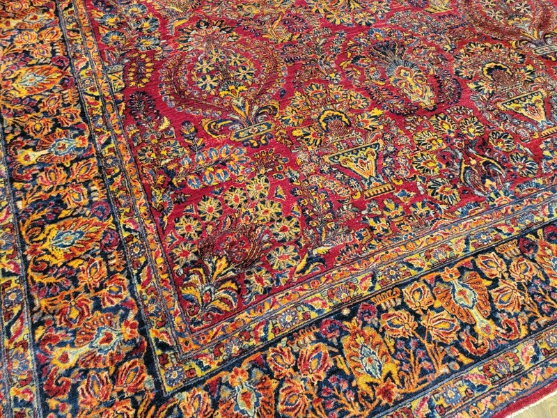 ANTIQUE handwoven authentic Sarouk rug size 9'10" X13ft red Circa 1920s gallery