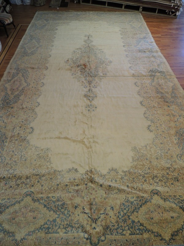 11x22 Antique Oversize/Palace size Kermaan Oriental Area Rug Blue Beige Ivory gallery