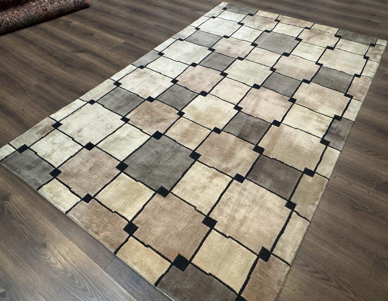 Tibetan Wool Rug 5x8 Contemporary Modern Abstract Carpet Soft Thick Pile, Pair B gallery