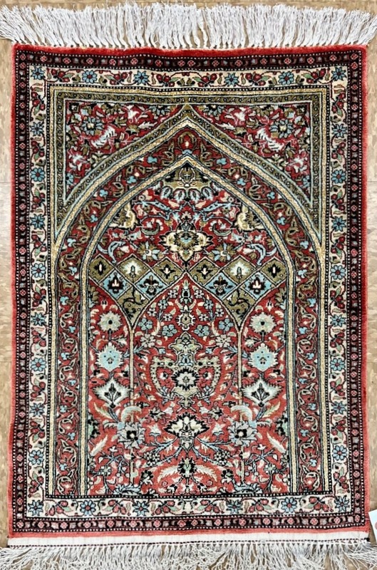 Pure Silk Hand Knotted Oriental Rug 2x3 Rust Red Accent Area Rug NOS Mint Unused gallery