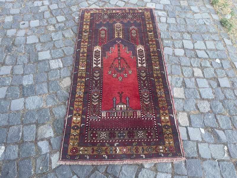 Bohemian Area Rug Handmade Wool Rug Turkish Vintage Traditional Rug 2,8 x 5,5 ft gallery