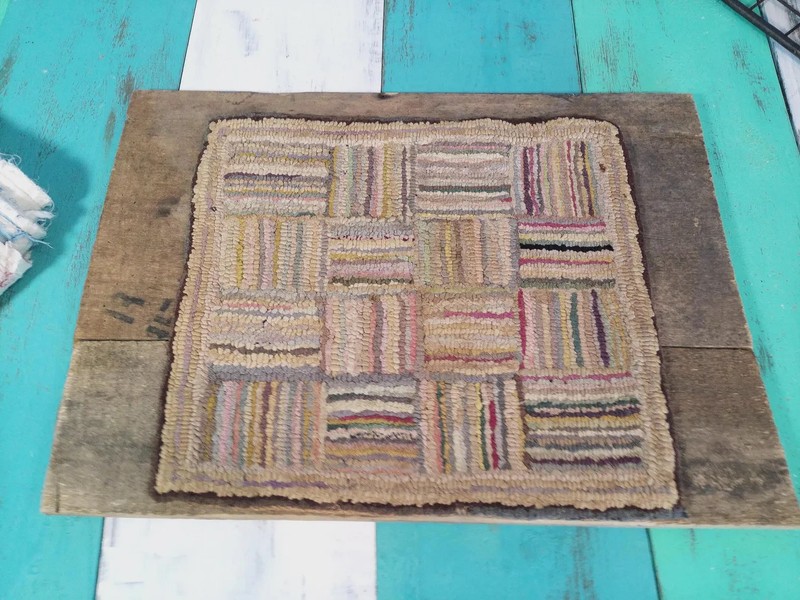 Vintage Miniature Hand Hooked Rag Rug on Burlap•Folk Art•Tabletop•Dollhouse Rug gallery
