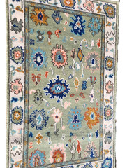 3’X 5′ HAND-KNOTTED TURKISH OUSHAK TRIBAL VINTAGE WOOL muted green RUG