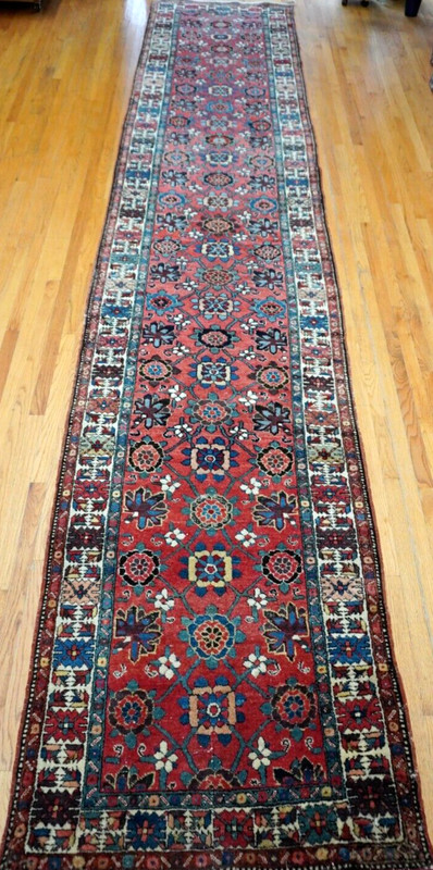 Antique Herizz Runner Hand Knotted Wool Veg. Dye Long Hallway Rug 3'5" x 18' gallery
