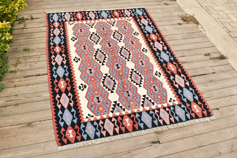 Turkish Kilim Rug 49''x66'' Handwoven Van Kilim 125x168cm Wool Vintage Area Rug gallery